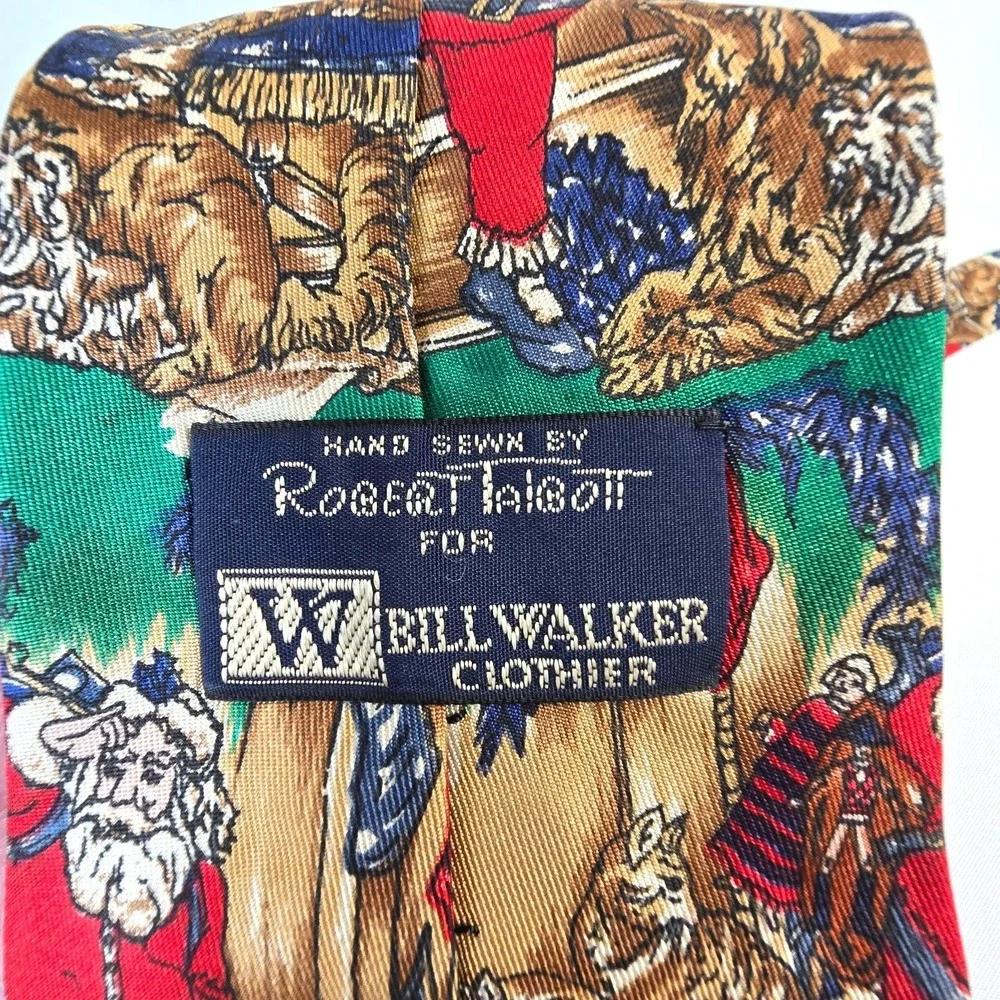 90s VTG Robert Talbott Christmas‎ Tie Santa Cats Dogs 100% Silk Hand Printed